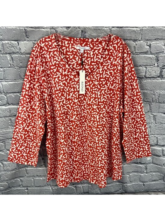 Chico's Tops - Chico's Size 4 (XXL) Slub Dot V-Neck Tee 3/4 Sleeve Coral Zinnia NWT Basic Knit
